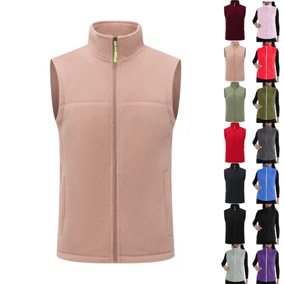 Womens Fleece Vest Sleeveless Lightweight Polar Stand Collar Zip Up Jacket Winter Warm Comfy Gilet for Layering Fall Casual with Pockets