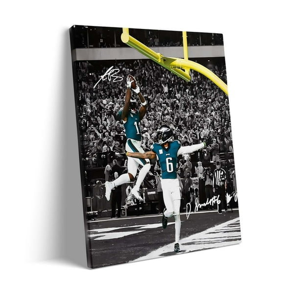 Merican Football Sports Canvas Wall Art DeVonta Smith, AJ Brown Framed Poster Wall Decor Print For Kids Teen Birthday Gifts Rugby Star Pictures for Office Home Room Decoration
