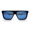 thumbnail image 5 of Mens Mirrored Lens 90s Flat Top Horn Rim Plastic Urban Sunglasses [Shiny Black - Blue Mirror], 5 of 8