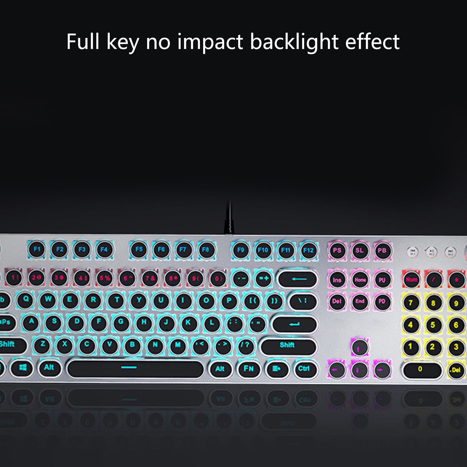 Gaming Mechanical Keyboard with Tactiled Switches White Backlit Round Retro Keycaps 104-Key Media Control White