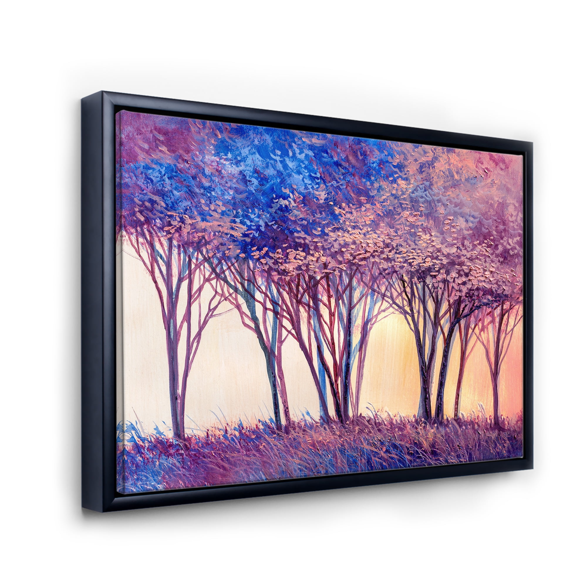 Designart 'Colorful Blue Trees Abstract Forest Landscape' Modern Framed Canvas Wall Art Print
