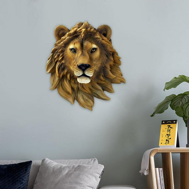 Cabeza de animal Decoración de pared Esculturas de resina Estatuas de granja retro Faux Taxidermia Colgante de pared de montaje en León 20x9.5x23cm BLESIY Decoraciones de pared para el hogar
