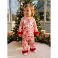 thumbnail image 3 of RUINIXCW Toddler Baby Girl Christmas Silk Satin Pajama Set Little Girls Xmas PJS Fall Winter Sleepwear Santa Button Down Long Sleeve Shirt Pants Set, 3 of 10