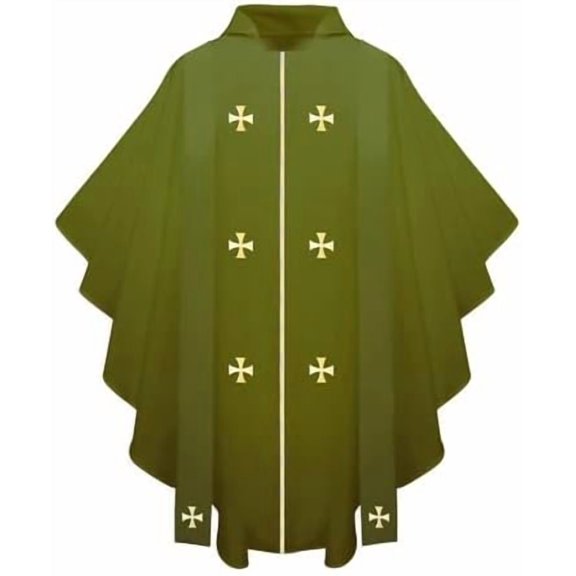 CLERKMANS Embroidered Gold Crosses One Size Fits All Church Priest Chasuble Robe Vestment