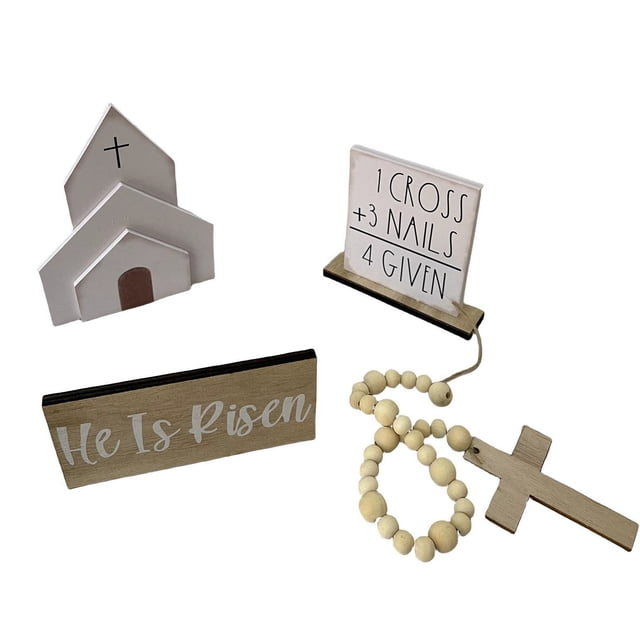 Wooden Easter Tray Bundle Kit, Spring Party Pack With Mini Sign and Cloth Gnome, for Home and Office Decor, B