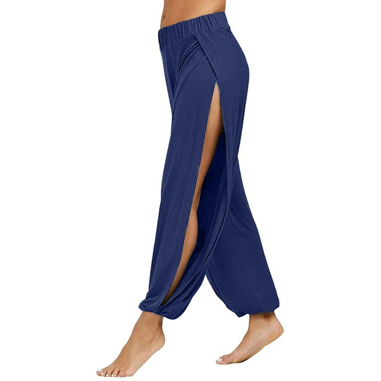 YWDJ Yoga Pants Women High Waist Women Casual Solid Hollow Elastic Waist  Workout Sports Wide Leg Pants Trousers Dark Blue M