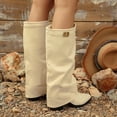 thumbnail image 4 of WAVSUF Women's Suede Mid Calf Boots Pointed Toe Plus Size Wide Width Fall Daily Casual Boots Beige Size 5.5, 4 of 9