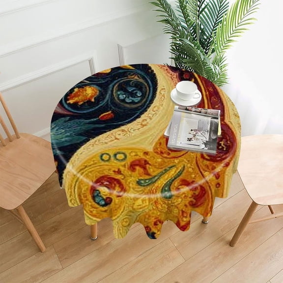 RKSupls 60 Inch Round Tablecloth, Paisley Art Pattern Premium Polyester Straight Edge Wrinkle Resistant Washable Table Cover for Party Home Dining Decor