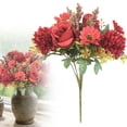 thumbnail image 2 of Artificial Flowers, Fake Rose Silk Bouquet Decor Plastic Daisy Flower Arrangements Wedding Decoration Table Centerpieces Vase Decorations, Pompom and Small Daisy Flowers, 1Pc(Red,13.4x4"), 2 of 9