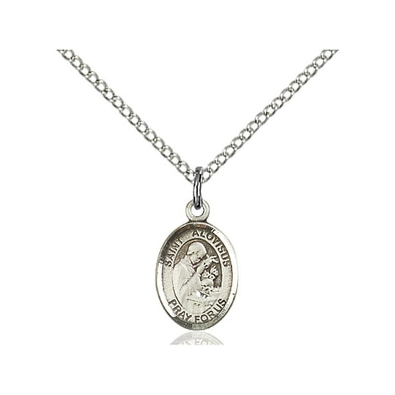 Sterling Silver St. Aloysius Gonzaga Pendant 1/2 x 1/4 inches with Sterling Silver Lite Curb Chain