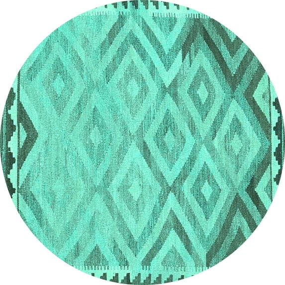 Ahgly Company Machine Washable Indoor Round Southwestern Turquoise Blue Country Area Rugs, 4' Round