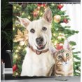 thumbnail image 3 of Ambesonne Kitty Shower Curtain, Dog Cat Christmas Tree Print, 69"Wx84"L, Dark Green and Burnt Sienna, 3 of 4