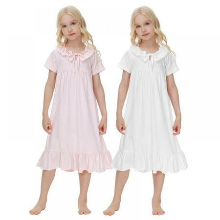 

Girls Nightgowns Short/Short Sleeve Sleepwear Comfy Princess Sleep Shirt for Kids Floral Pajama Dress 5-14 Years
