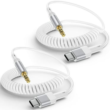 iPhone Aux Cord,Zacenei 2pack 4FT USB C to 3.5mm Audio Aux Jack Coiled Cable Type C to Aux Headphone Male Cord Retractable Car Stereo Auxiliary Cable Compatible for iPhone 16 15 Samsung Galaxy S25