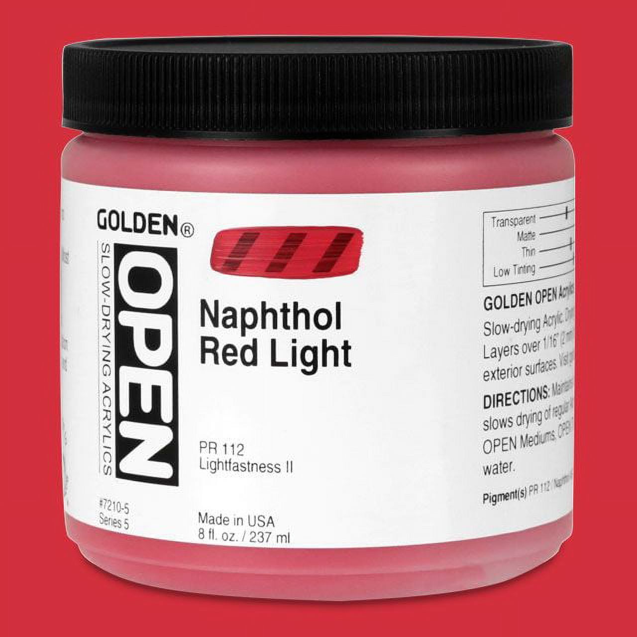 Golden Open Acrylic Paint, 8 oz, Naphthol Red Light