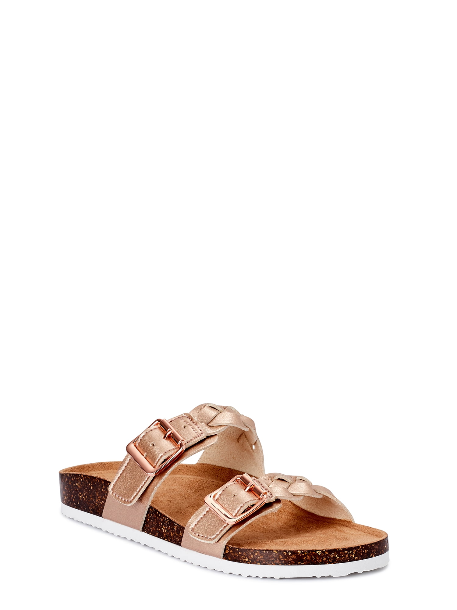 rose gold two strap sandals