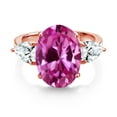 thumbnail image 2 of 18K Rose Gold Plated Silver Pink Created Sapphire and White Created Sapphire Ring for Women (8.00 Cttw, 14X10MM Oval and 7X5MM Pear Shape, Gemstone September Birthstone, in Size 5, 6, 7, 8, 9), 2 of 3