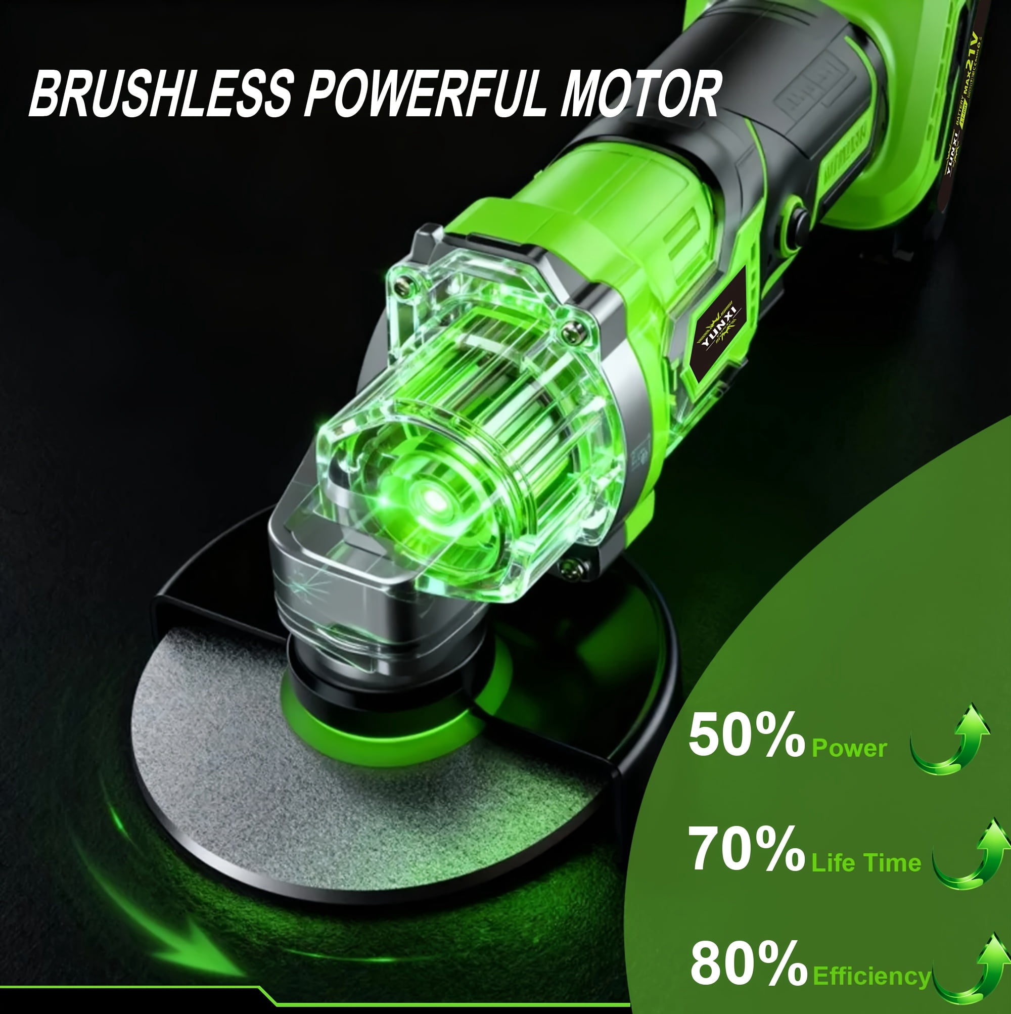 DGB Cordless Brushless Angle Grinder, Variable Speed Electric Grinder with Ergonomic Anti-Vibration Handle, Safety Guard, Rechargeable Tool for Cutting, Grinding & Metalworking Projects