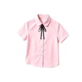 thumbnail image 5 of Girls Button Up Shirts Ribbon Bow Short Sleeve Collar Blouses Casual Soft Summer School Uniform Tops (5 Years, Pink), 5 of 8