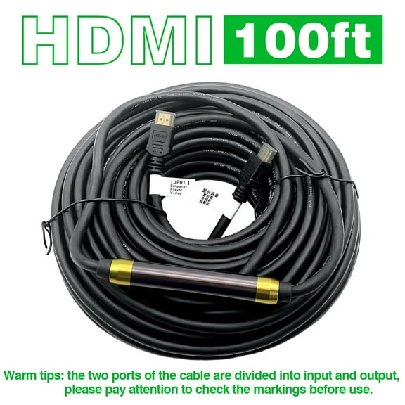 CENTROPOWER 4K HDMI Cable 100 ft，with Built-in Signal Booster/HDMI 2.0 High Speed Cables，4K@60Hz 3D ARC Ethernet HDMI Cord for UHD TV/Xbox/PS3/4/Monitor/Laptop