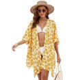 thumbnail image 2 of Mdesiwst Summer Beach Poncho Flower Print Sunscreen Loose Quick Dry Swimsuit Cover-up Open Beachwear Blouse Cardigan Irregular Holiday Mid Length Bikini Shawl, 2 of 7