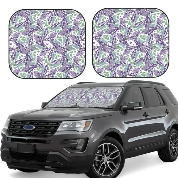 Rateoe Lavender Flowers Pattern 2 Piece Car Windshield Sun Shade Foldable | Front Windshield Shade for Sun, Heat and UV Rays | Sunshade for Car Front Window-Small