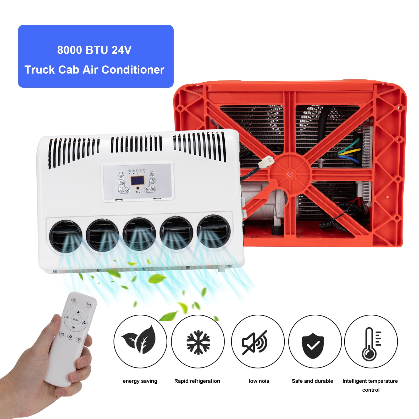 24V 8000 BTU Electric Truck Air Conditioner Kit, Split Parking AC for Semi-Truck, Crane, Van, Agricultural Vehicle
