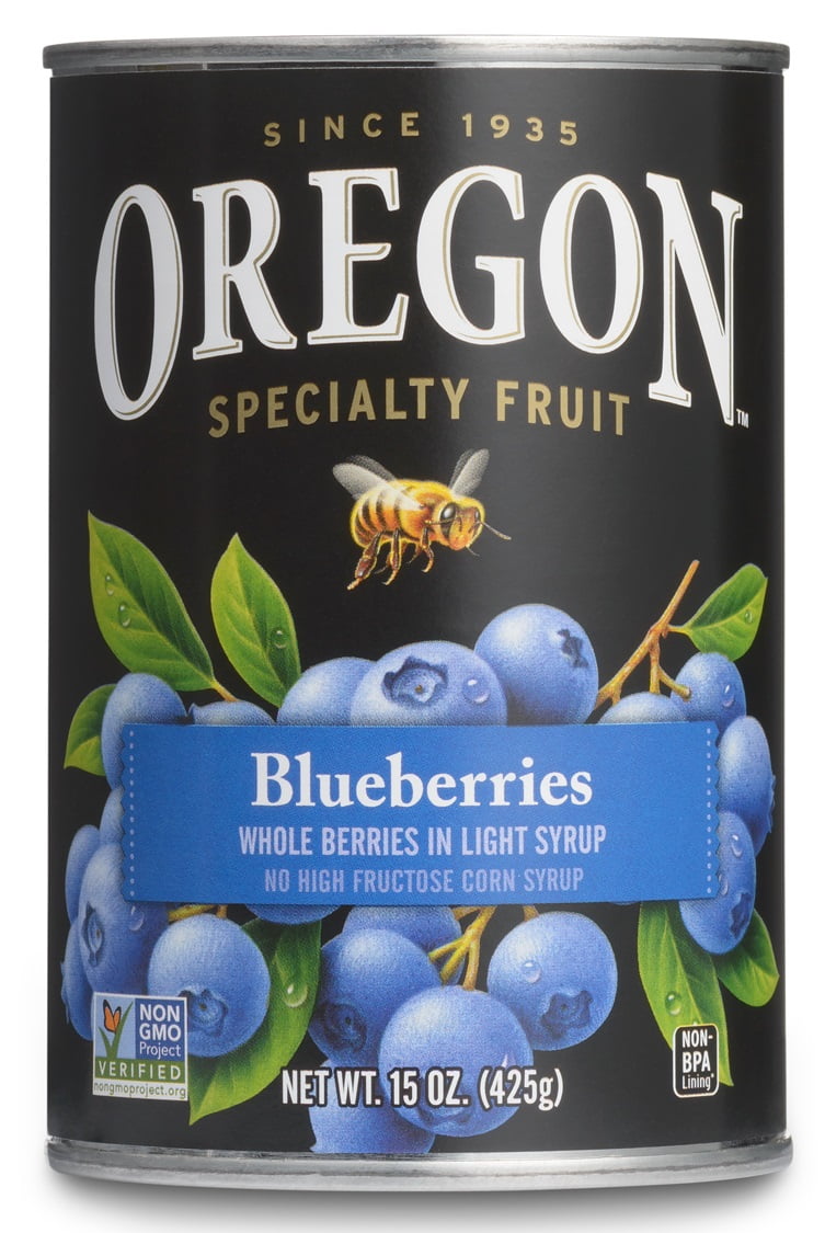 Oregon Specialty Fruit Canned Blueberries in Light Syrup, 15 oz Can