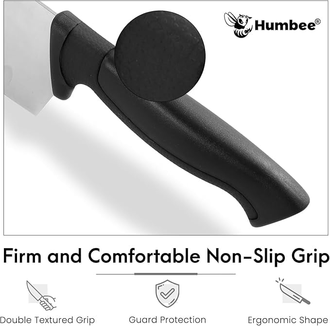 Humbee 8-Inch Chef Knife Razor-Sharp Blade Kitchen Knife with Comfortable Grip Handle, Black DT-12 Series
