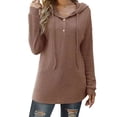 thumbnail image 2 of Luxtrada Loose Fitting Sports Knit Long Sleeved Button up Hooded Sweater Pullover (Coffee,XL), 2 of 10