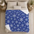 thumbnail image 5 of Royal Blue Snowflake Winter Scene, Festive Holiday Scene, Warm Flannel Blanket for Living Room and Bedroom with Detailed Artwork, Art Lovers Housewarming Gift, Artistic Home Decor, 5 of 9