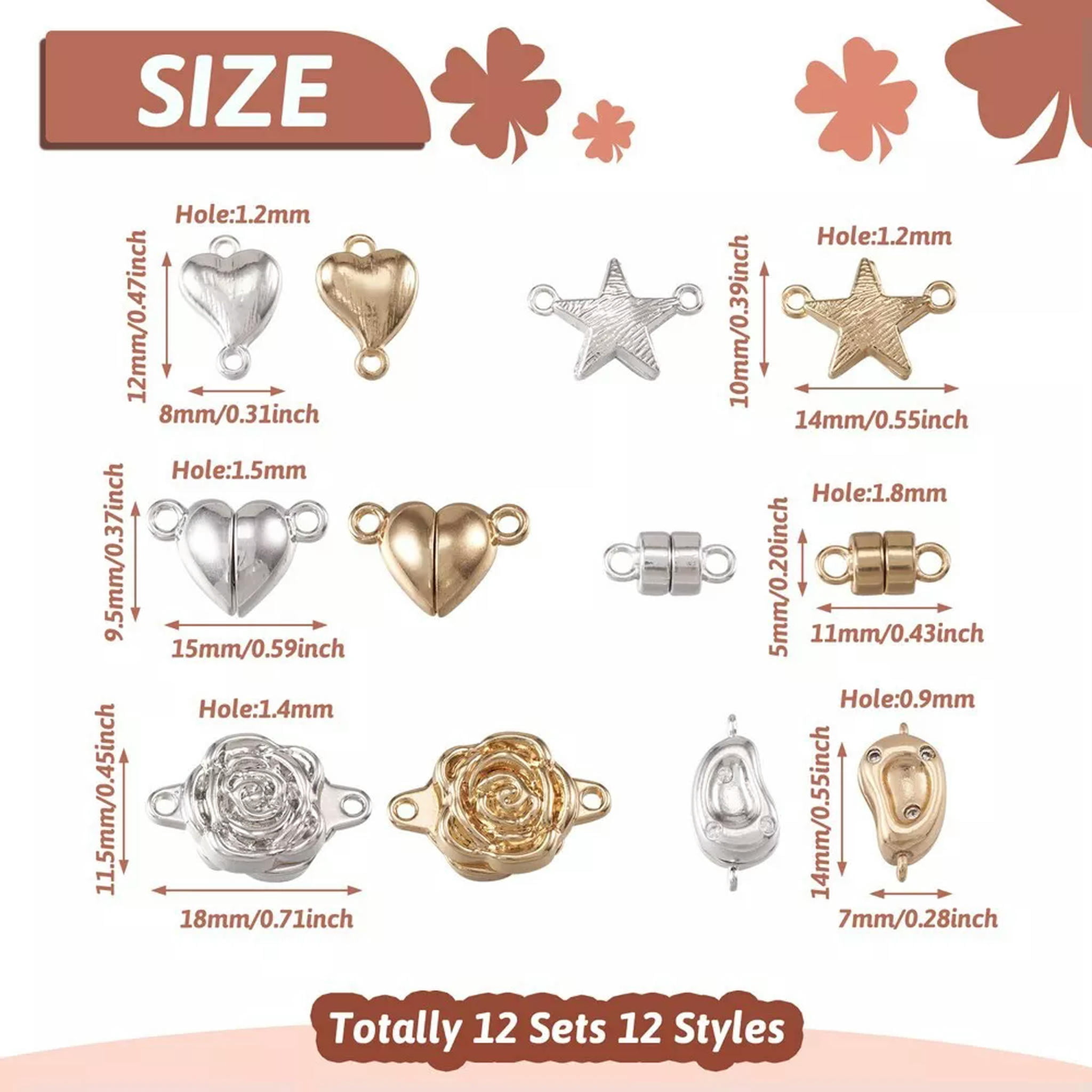 U8MO 12Pcs Brass Column Rose Heart Magnetic Clasps For Jewelry Making Finding 11~18mm