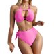 thumbnail image 3 of Gibobby Conjunto de Traje de Baño para Mujer Traje de baño de talle de color sólido para mujer con y almohadillas para el pecho Conjunto de bikini sexy h(Rosa,M), 3 of 5