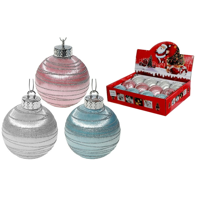Ornement Rayé En Satin Pailleté (Assortiment) (12/Disp) - Lot De 12
