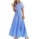 thumbnail image 1 of Vestido largo a rayas de verano 2024 para mujer, vestido informal con botones, manga corta, vestidos camiseros largos con cinturón,Blue,2XL, 1 of 6