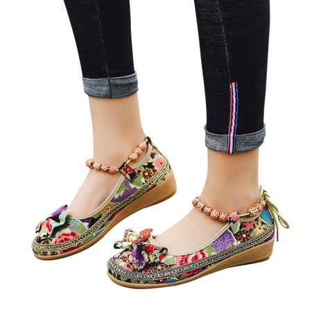 

Jacenvly 2024 New Women s Floral Print Flat Tribal Style Ankle Strap Slip on Casual Walking Shoes Black Sandals for Women Clearance