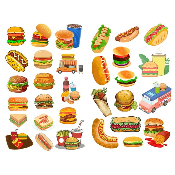 Hand Draw Hamburger Hot Dog Aesthetic Sticker Pre-cut Cute Diary Travel Paper Journal Stickers Scrapbooking Stationery Sticker Flakes Art Supplies
