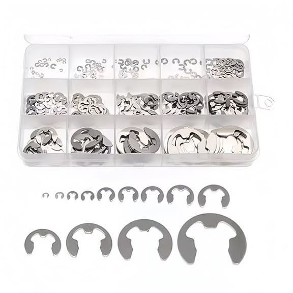 Naisfei 290 pcs Stainless Steel E Clips Kit Retaining Ring ,304 Stainless Steel External Circlip Retaining Ring Assortment , 1.2-15mm E Circlip Retainer Rings