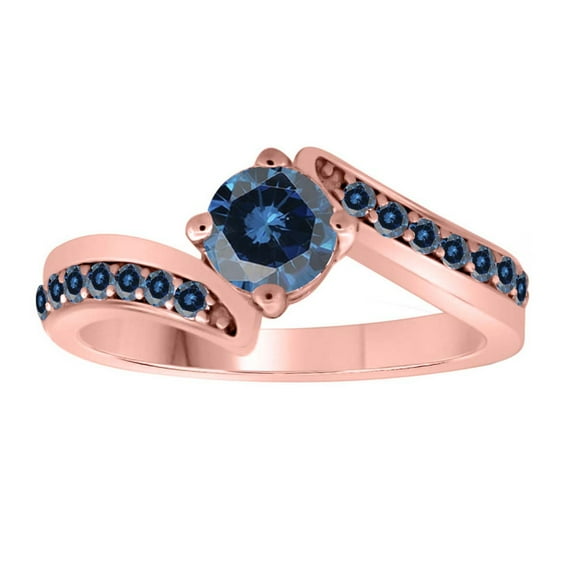 AoneJewelry 0.75 Carat Blue Natural Diamond Ring In 14K Solid Rose Gold