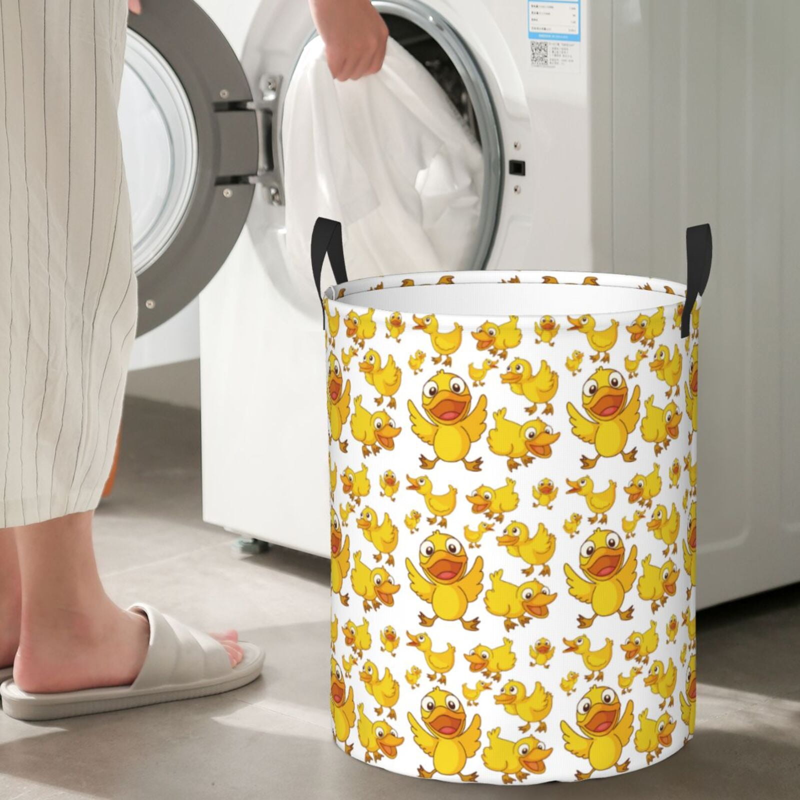 Large Laundry Basket with Handles - cute duck yellow Kids Baby Dirty Clothes Laundry Hamper for Bedroom Aesthetic