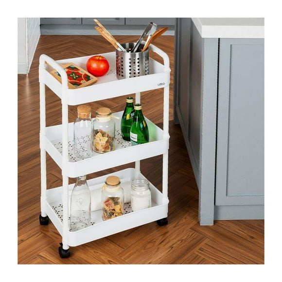 Craft Cart, Rolling Cart, 3 Tier Rolling Cart with Wheels, Shelf, Bathroom Cart, Storage Pages, Rolling Rack, White