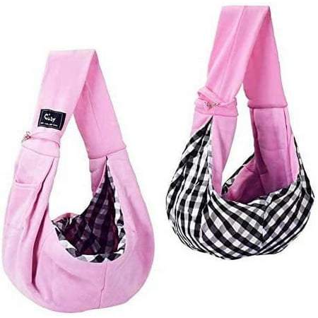 Cuby Dog and Cat Sling Carrier  Hands Free Reversible Pet Papoose Bag - Adjustable - Soft Pouch and Tote Design  Suitable for Puppy  Small Dogs  and Cats for Outdoor Travel (Classic Pink)