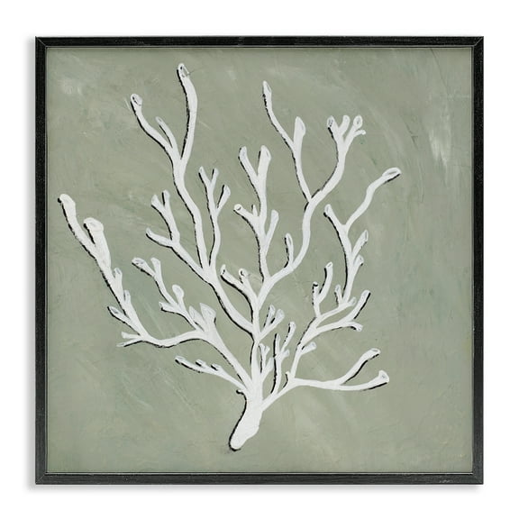Stupell Industries White Coral Sprig Coastal Painting Black Framed Art Print Wall Art, 12 x 12