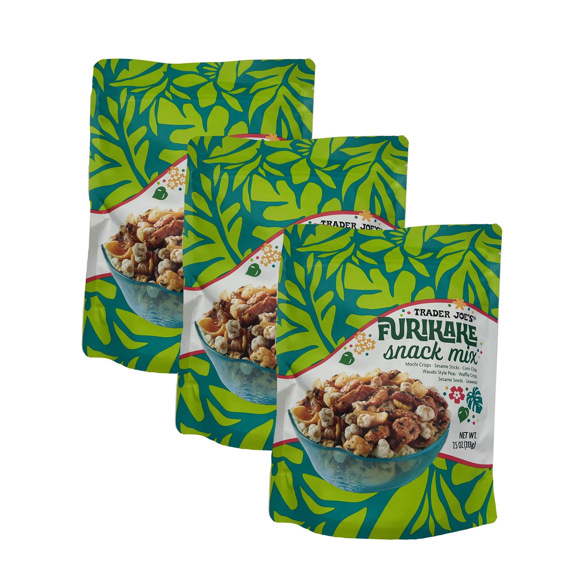 3-Pack Trader Joe's Furikake Snack Mix – Japanese-Inspired Rice Cracker & Nut Blend, 7.5 oz Bags