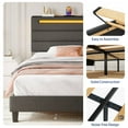thumbnail image 6 of Greenstell Queen Size Bed Frame with Upholstered Storage Headboard and LED Light, Bed Platform with Charging Station, USB Ports, Under-bed Storage, Dark Gray, 6 of 8