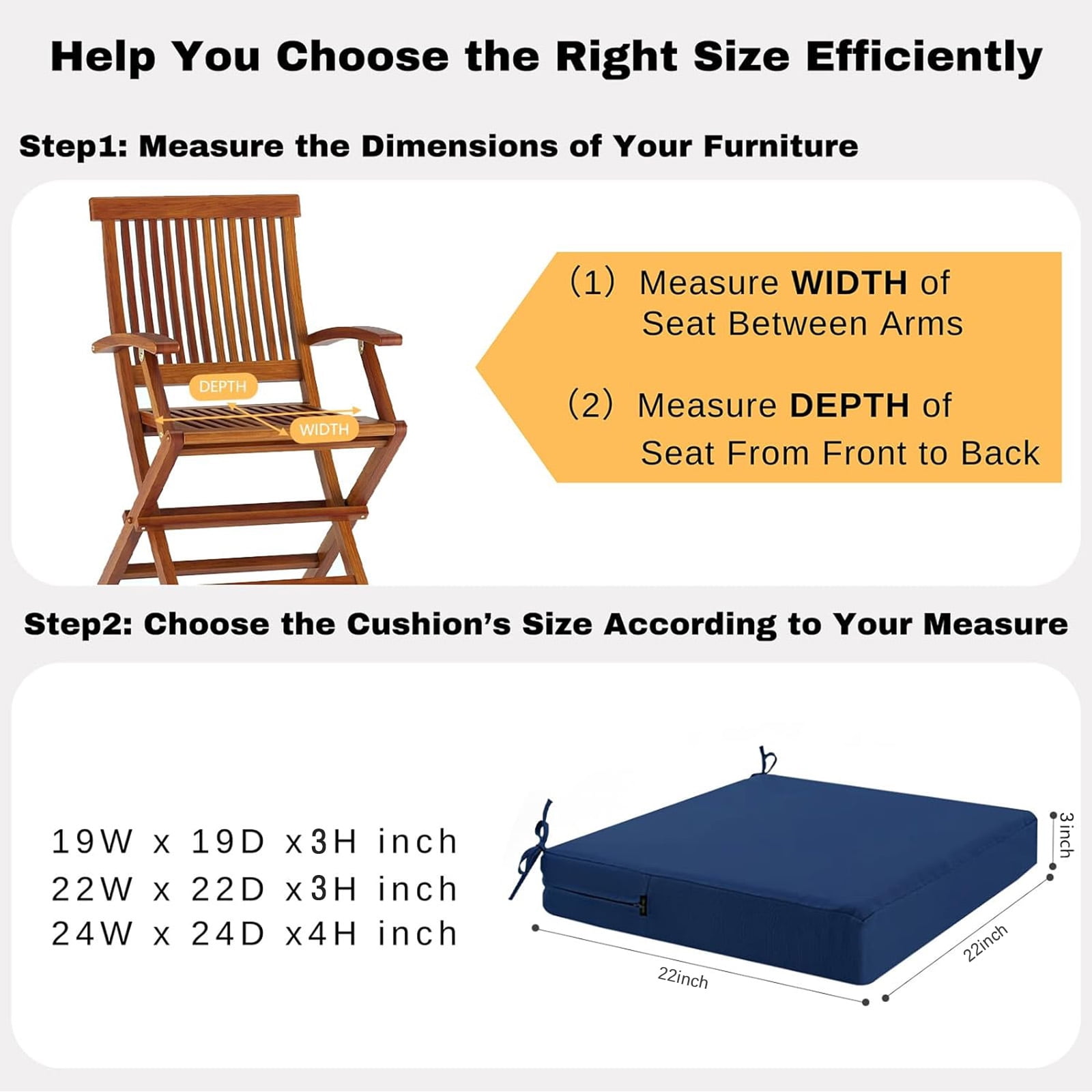 idee-home Outdoor Chair Cushions Set of 2, Outdoor Seat Cushions 22x22 Waterproof, Patio Chair Cushion Color Fastness with Ties Patio Furniture Garden Sofa Couch Pads
