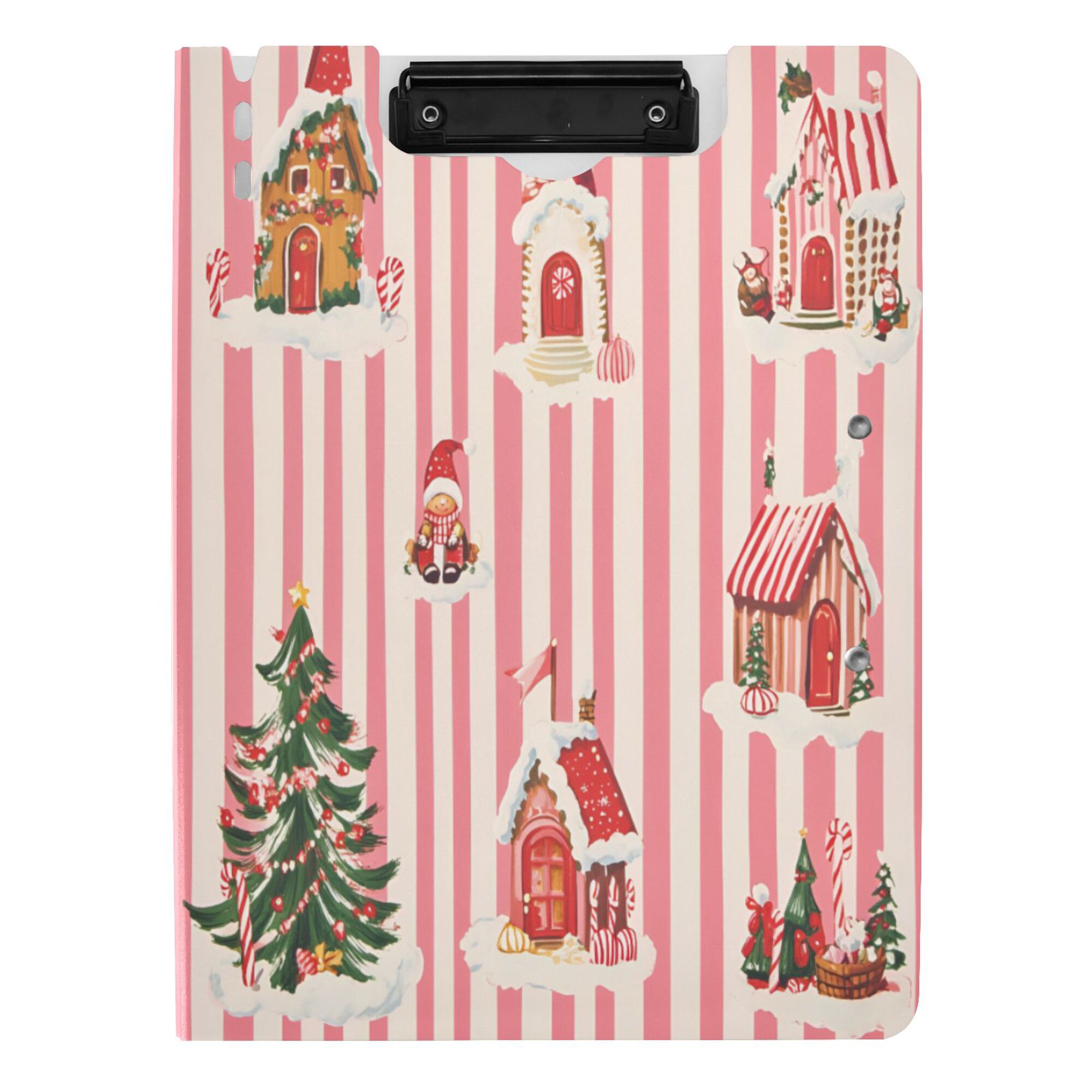 FORMRS A4 Clipboard Folder with Pen Holder Horizontal Foldable School Office Binder, White Gingerbread Houses