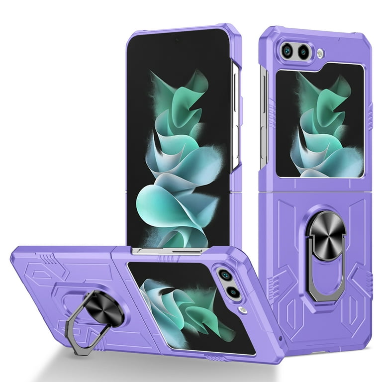 Galaxy Z Flip Case,Z Flip 5G Case,Rugged Military Grade Anti-Fall  Shockproof Heavy Duty Protective Phone Case with Kickstand Magnetic Ring  Stand Full Body Case For Samsung Galaxy Z Flip,Purple 