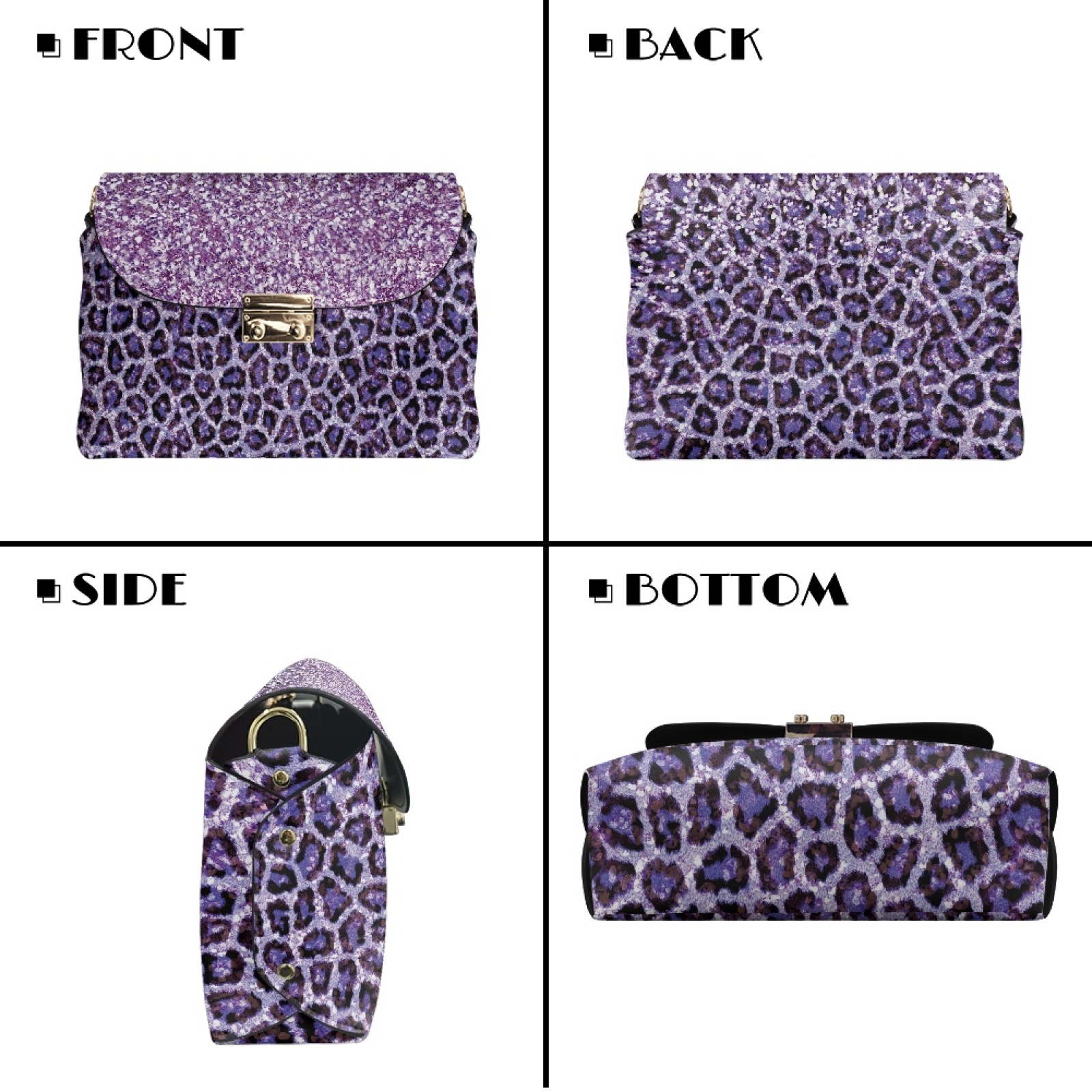 SCRAWLGOD Leopard Print Violet Crossbody Purse for Women Leather Daily Small Purses Minimalist Women's Crossbody Handbags Metal Buckle Shoulder Bags with Chain Strap