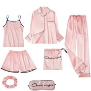 Teissuly Womens Pajamas Homewear Pajamas Sets Faux Silk Pyjama Nightwear Sleepwear Seven PC Sets